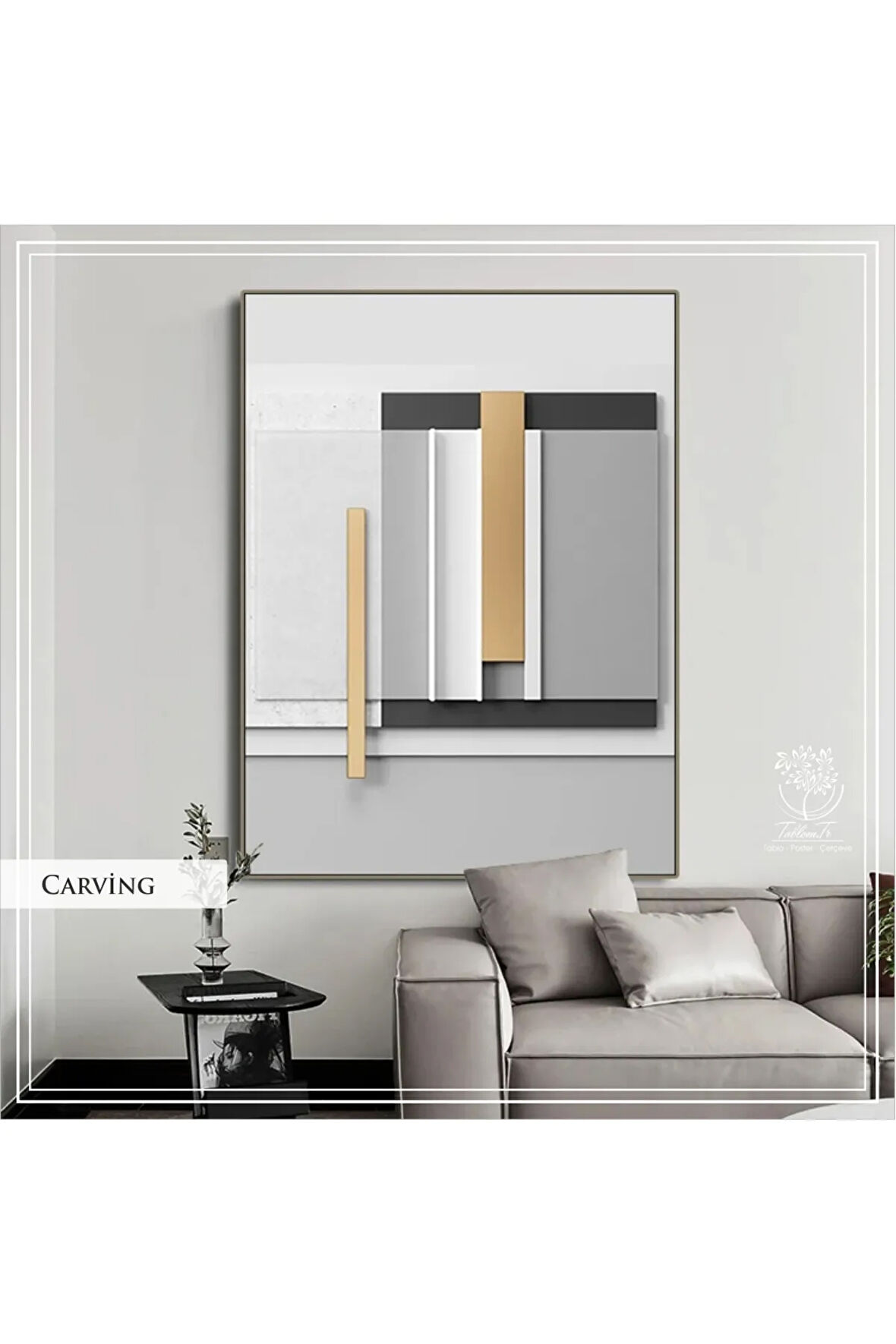 Metal Çerçeveli Gerçek Camlı Tablo CarvingB Tekli Set