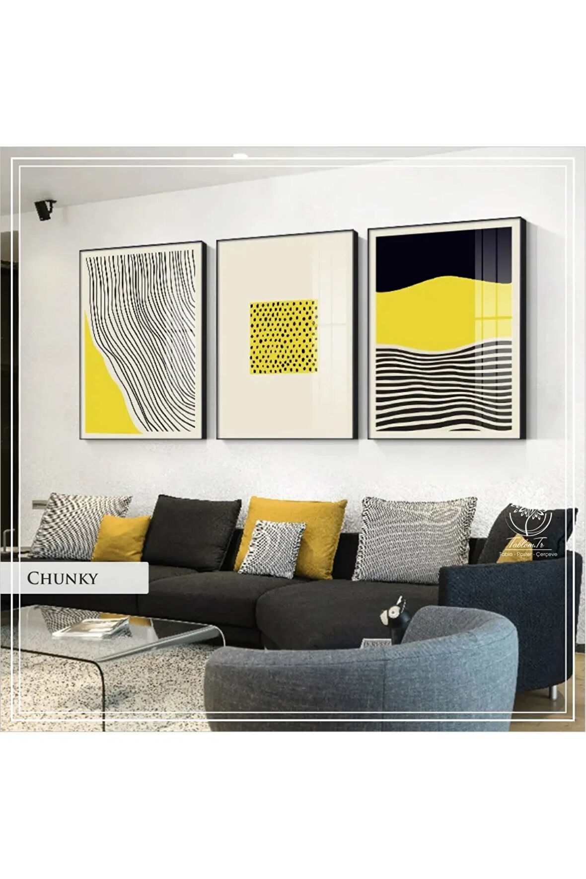Metal Çerçeveli Gerçek Camlı Tablo ChunkyA 3 Lü Set