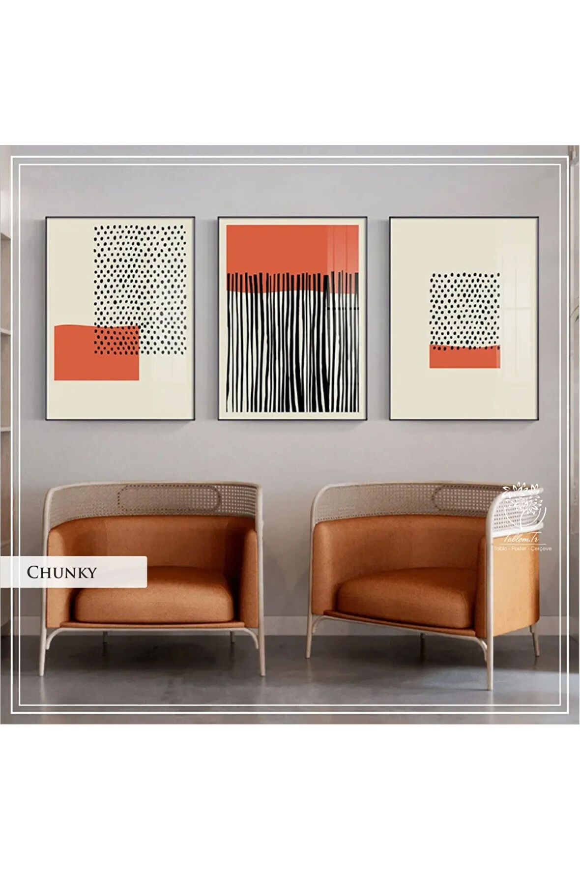 Metal Çerçeveli Gerçek Camlı Tablo ChunkyB 3 Lü Set