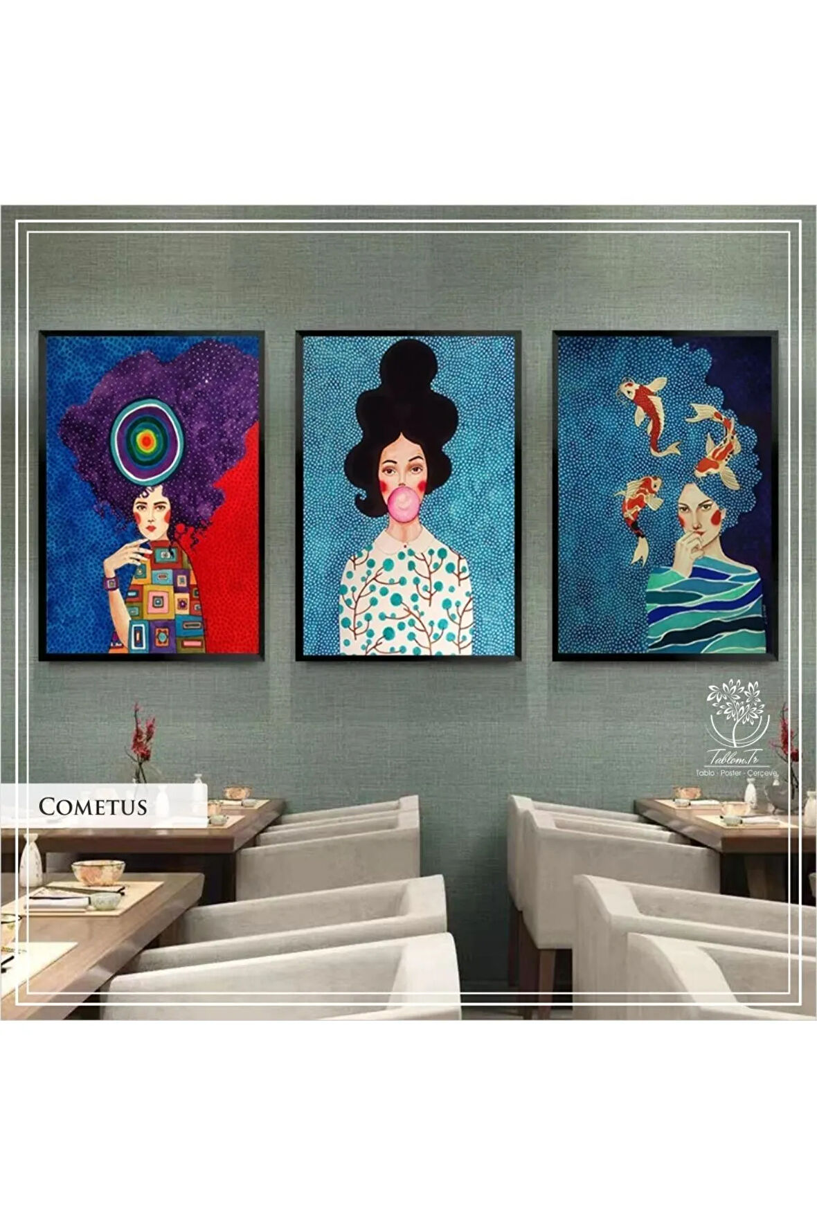 Metal Çerçeveli Gerçek Camlı Tablo CometusB 3 Lü Set
