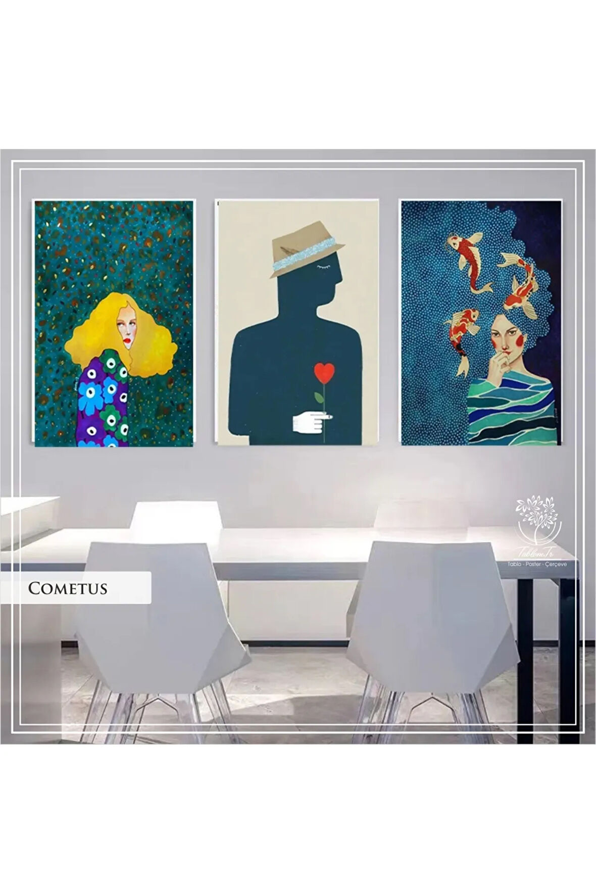 Metal Çerçeveli Gerçek Camlı Tablo CometusC 3 Lü Set