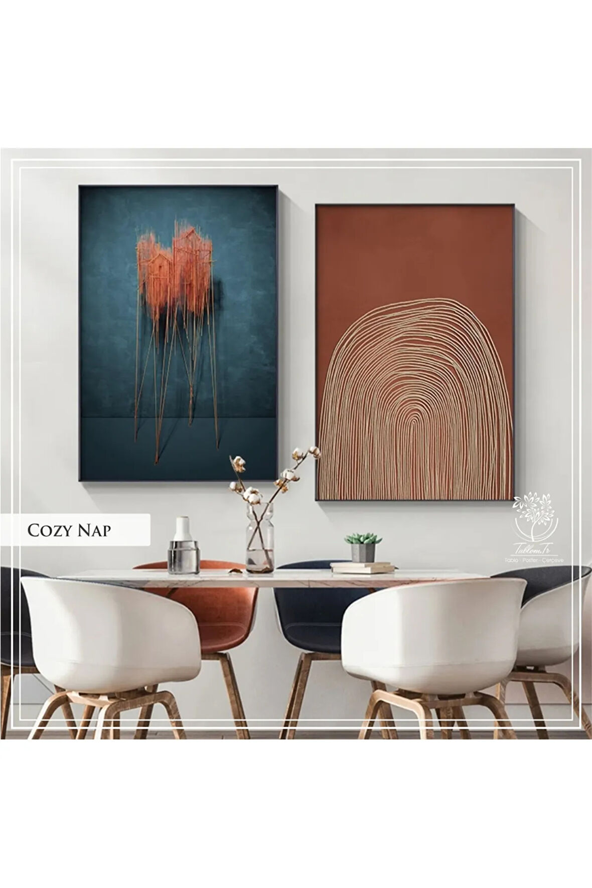 Metal Çerçeveli Gerçek Camlı Tablo CozyNap 2 liSet