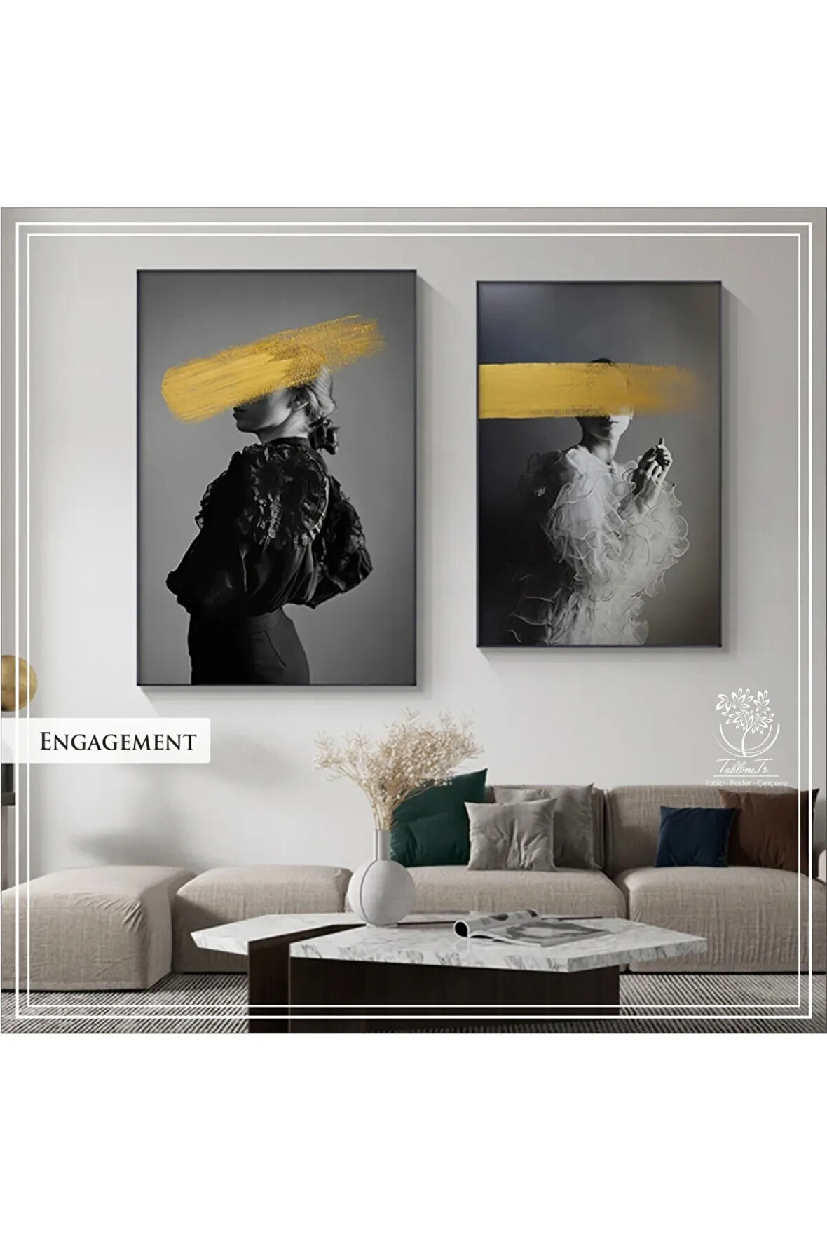 Metal Çerçeveli Gerçek Camlı Tablo EngagementA 2 liSet