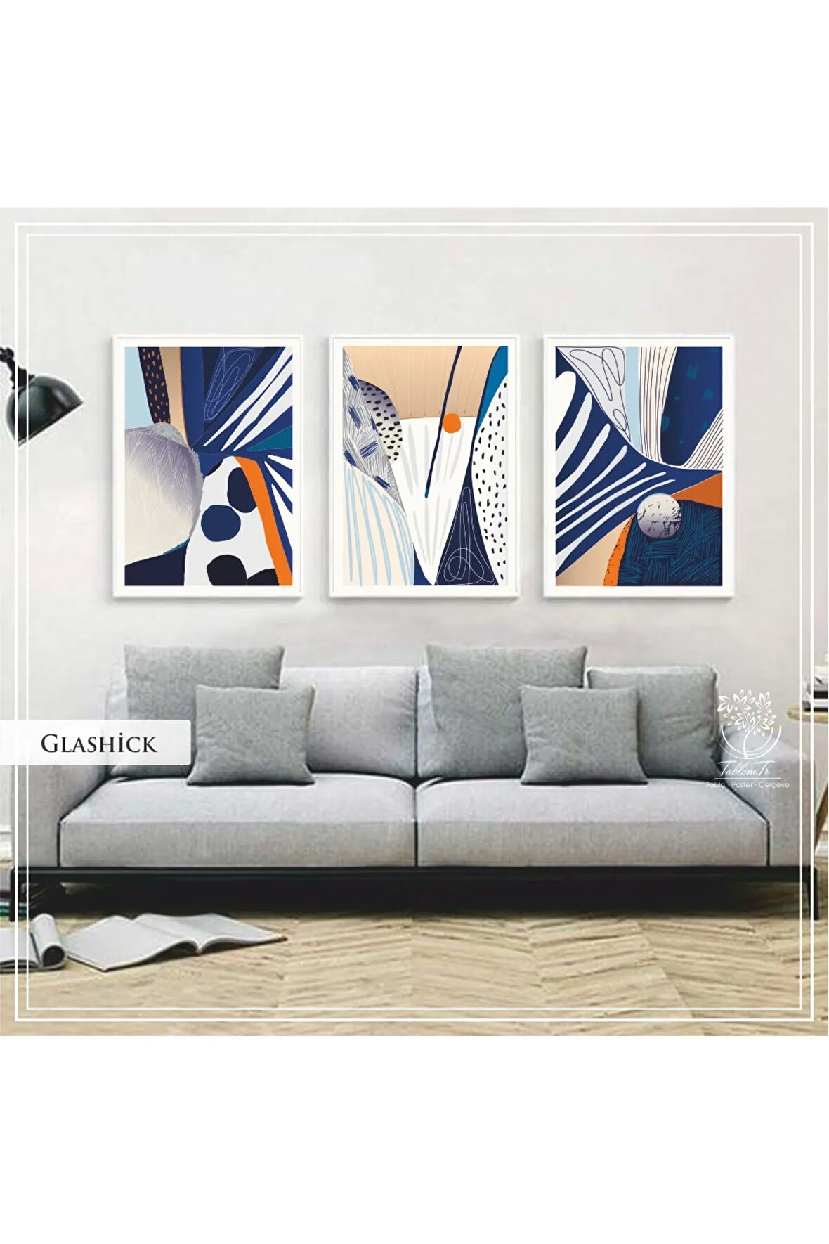 Metal Çerçeveli Gerçek Camlı Tablo Glashick 3 Lü Set