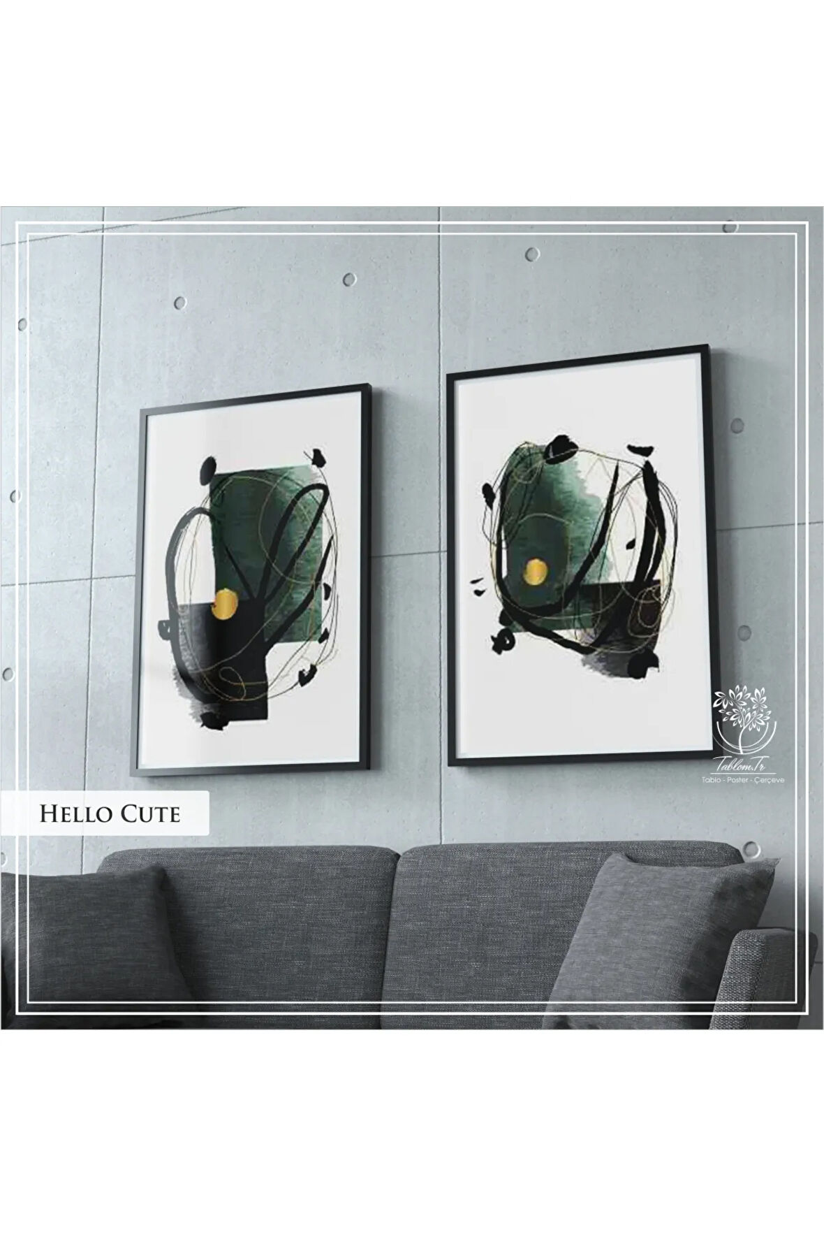 Metal Çerçeveli Gerçek Camlı Tablo Hellocute 2 liSet