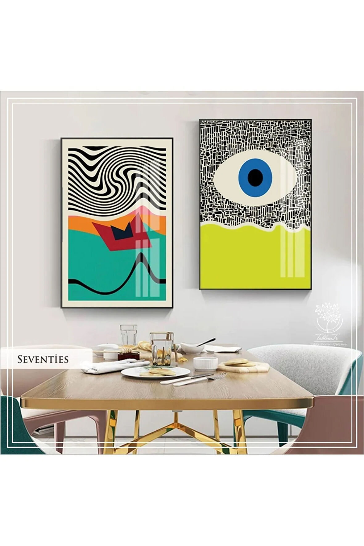 Metal Çerçeveli Gerçek Camlı Tablo SeventiesC 2 liSet