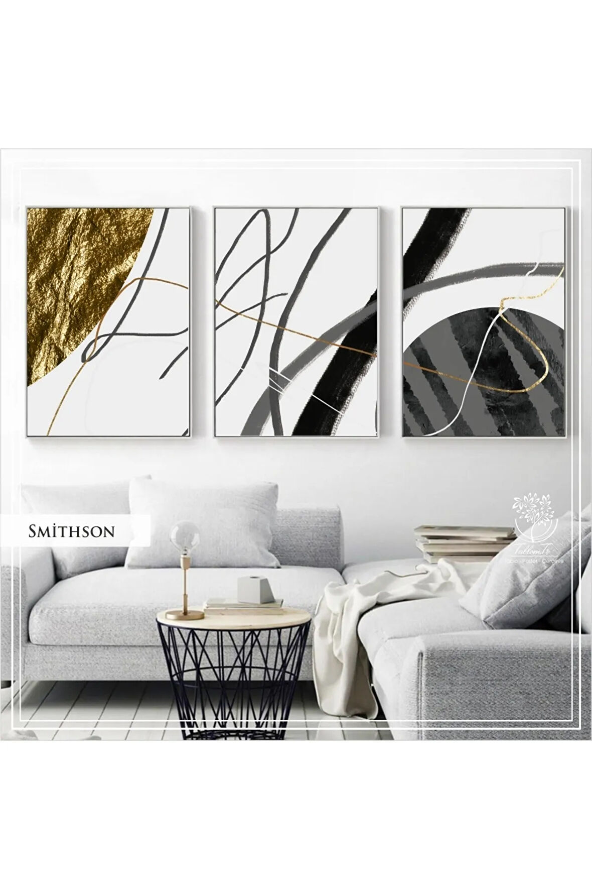 Metal Çerçeveli Gerçek Camlı Tablo Smithson 3 Lü Set