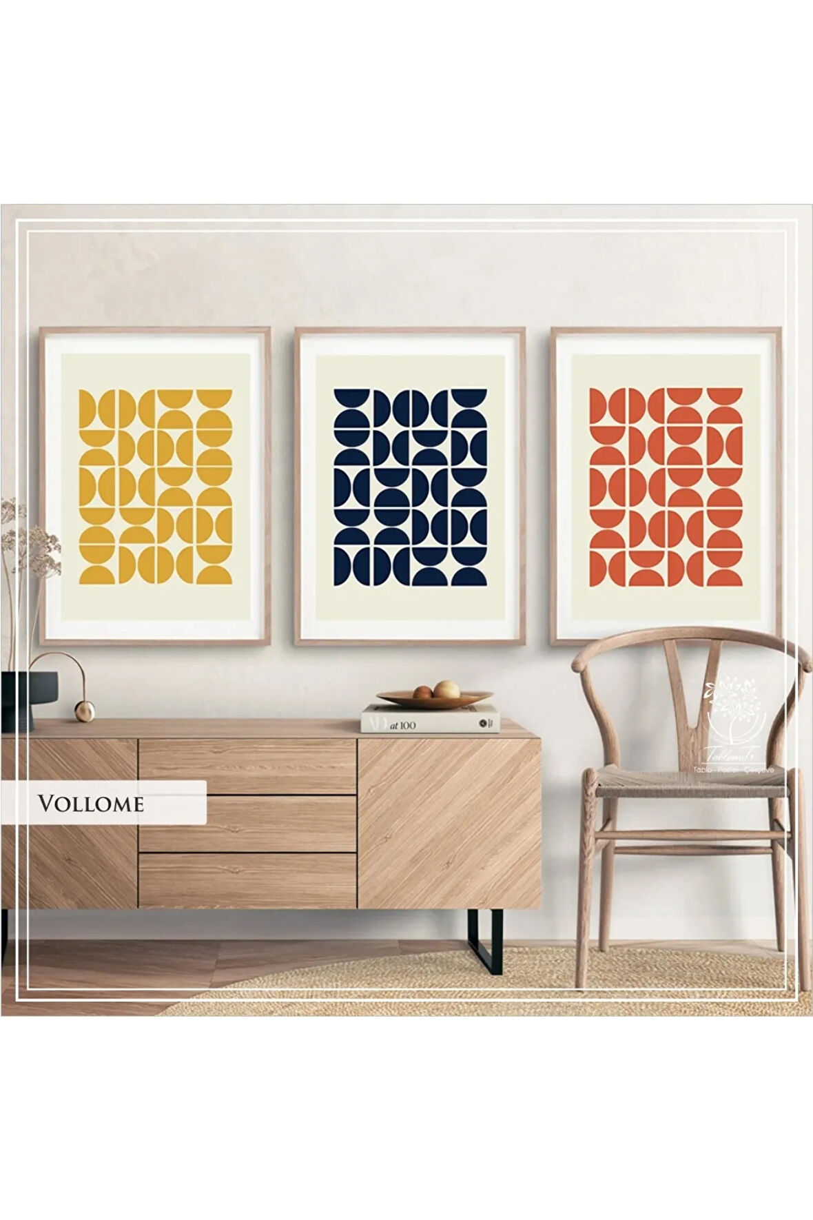 Metal Çerçeveli Gerçek Camlı Tablo VellomeB 3 Lü Set