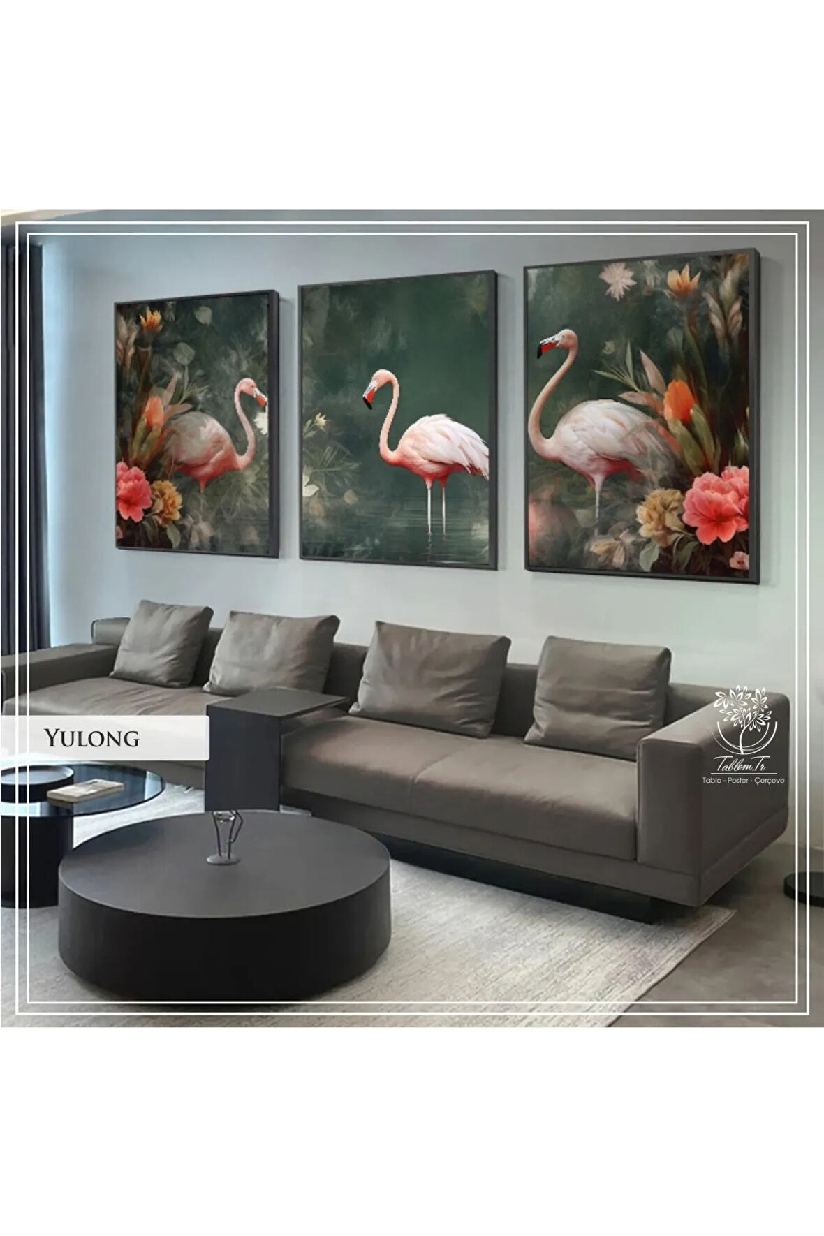 Metal Çerçeveli Gerçek Camlı Tablo Yulong 3 Lü Set