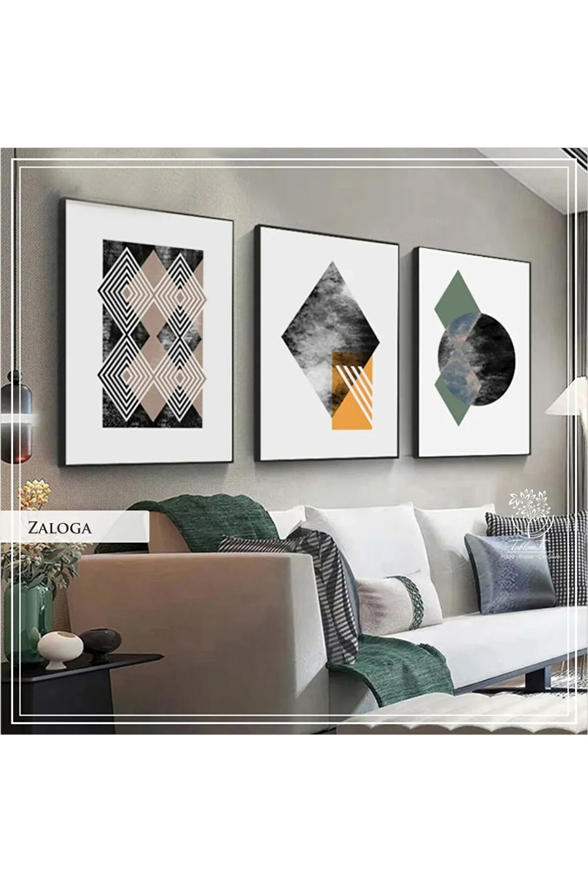 Metal Çerçeveli Gerçek Camlı Tablo ZalogaS 3 Lü Set