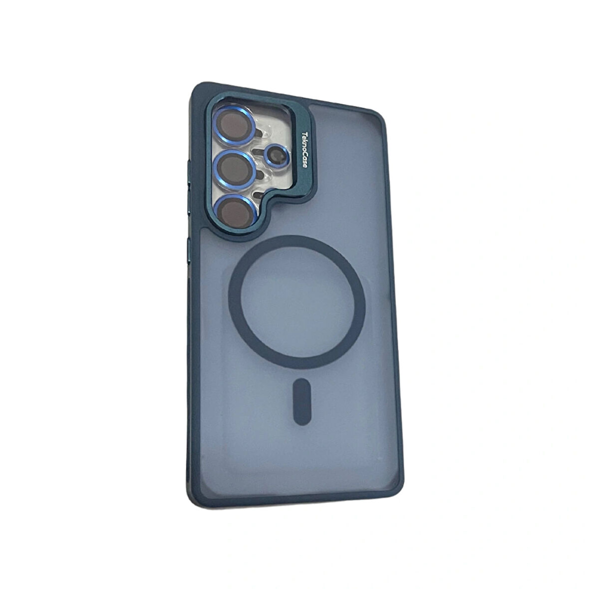 S25 Ultra Kılıf Magsafe Şarj Özellikli Standlı Teknocase Protective Kapak – Lens Koruma Hediyeli-Mavi