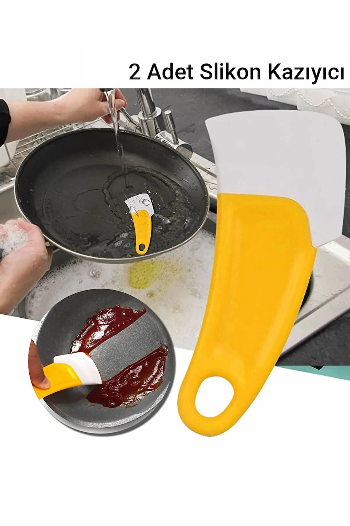 2 Adet Silikon Tava Kazıyıcı Spatula | Yapışmaz Kauçuk Temizleme Spatulası
