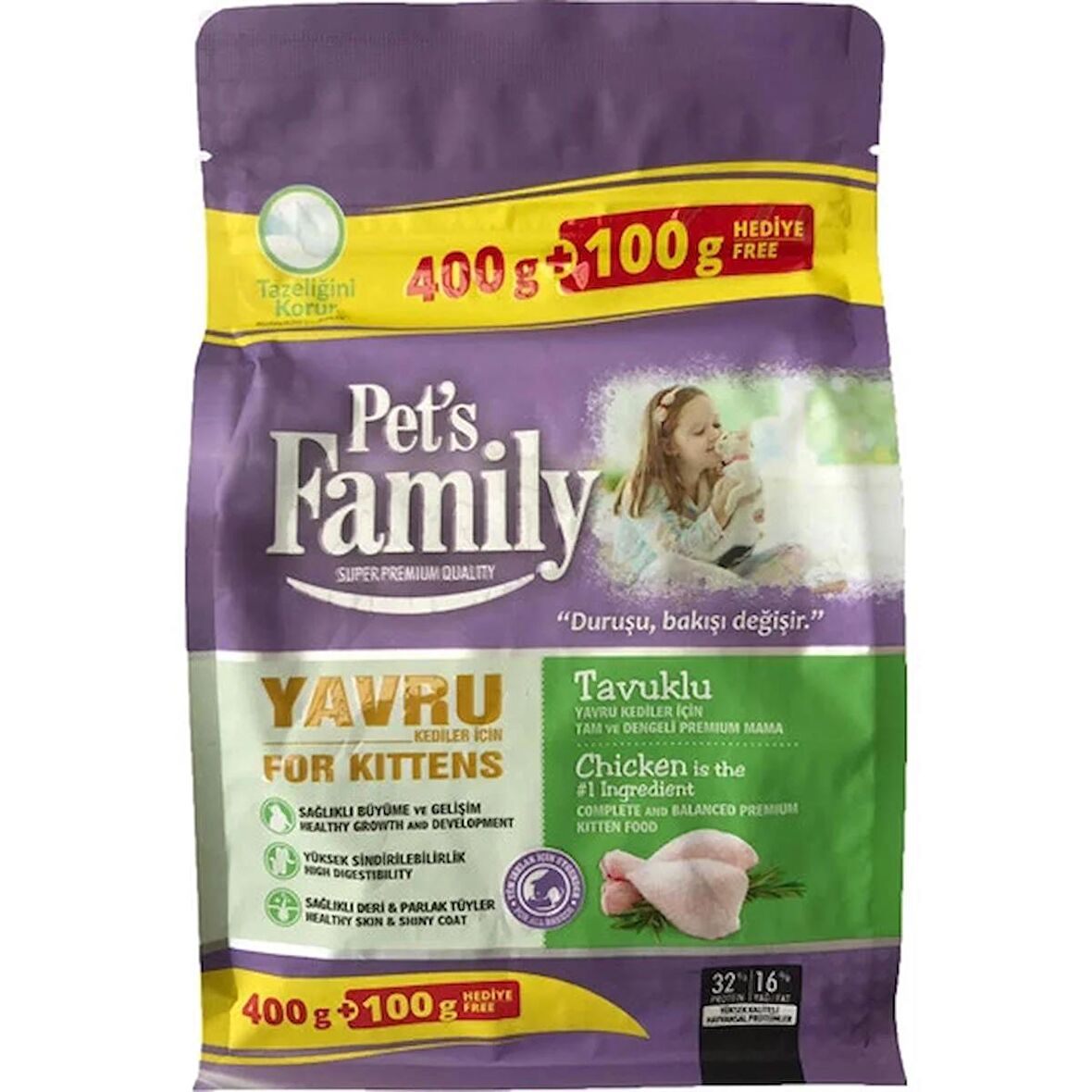 Pets Family Super Premium Tavuklu Yavru Kedi Maması 500 G