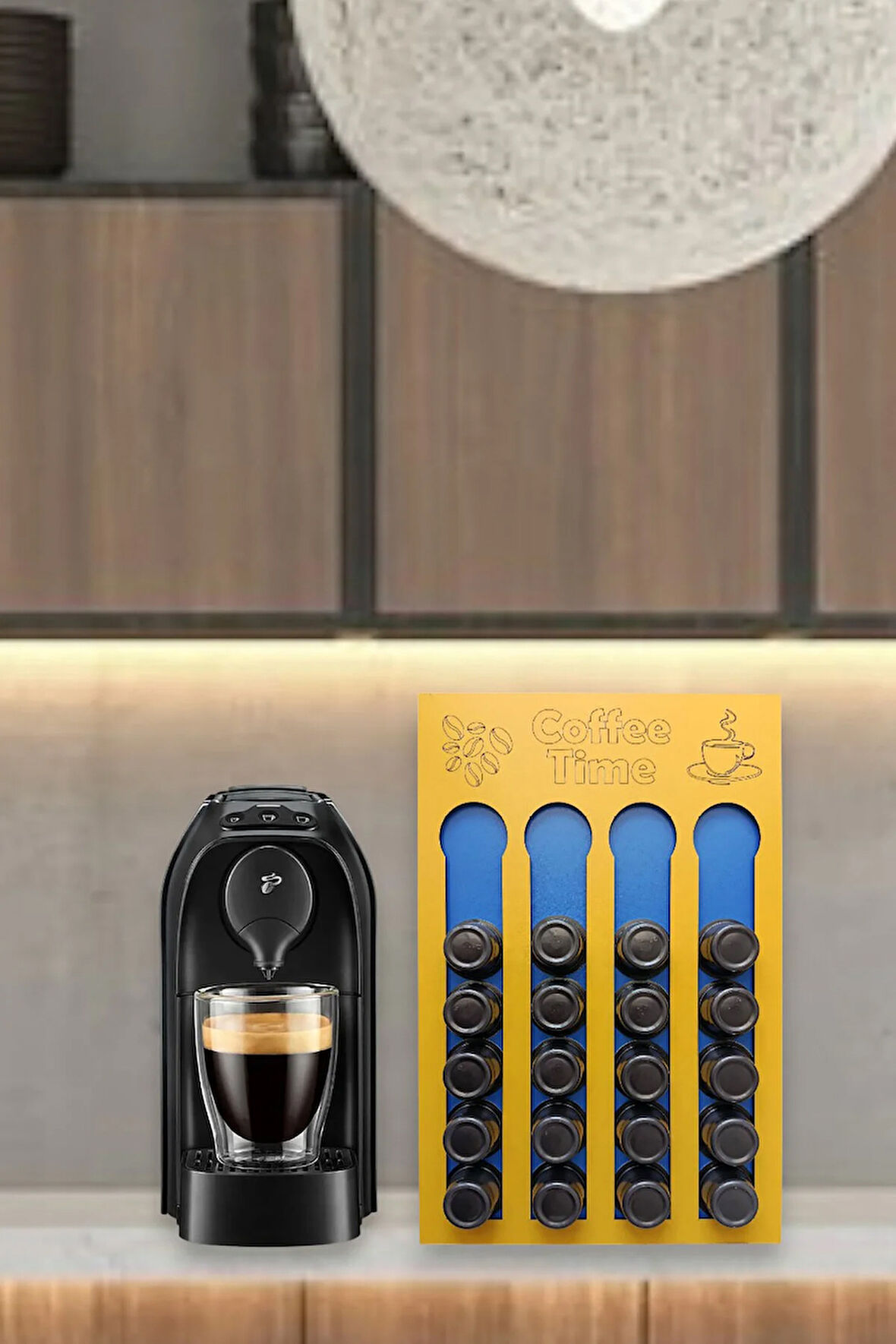 Uyumlu Kapsül Kahve Tutucu Sarı Mavi Renk 24 Kapsül Kapasiteli Kapsül Standı Organizer