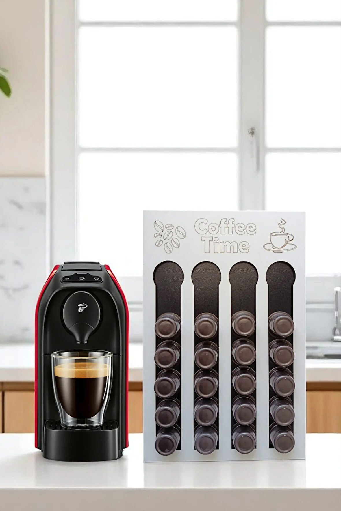 Uyumlu Kapsül Kahve Tutucu Siyah Beyaz Renk 24 Kapsül Kapasiteli Kapsül Standı Organizer