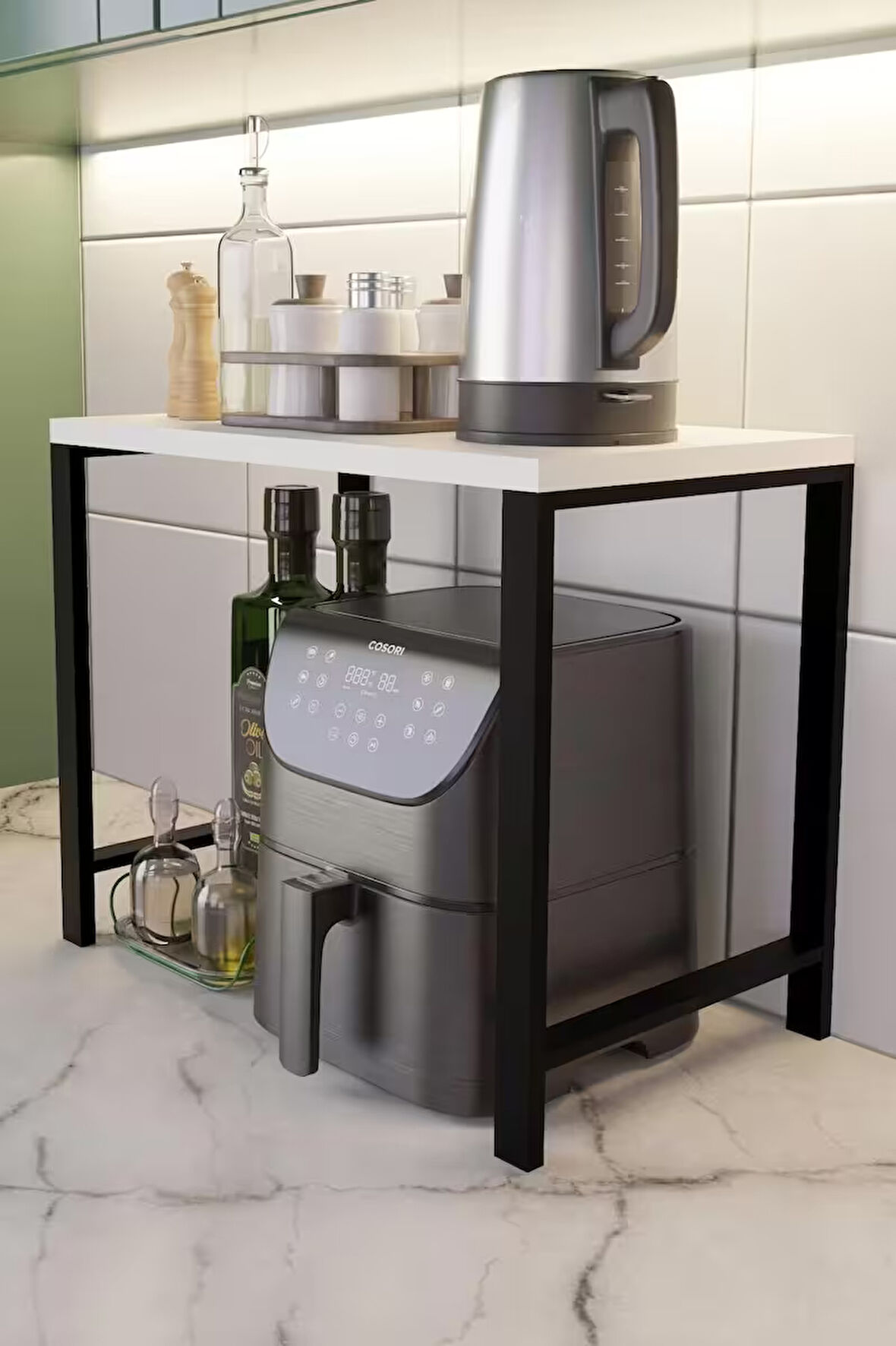 Airfryer Rafı,Mutfak Organizeri, Mikrodalga Dolabı , Tezgah Üstü Fırın Çay ,Kahve ,Baharatlık Standı Tek Katlı Beyaz