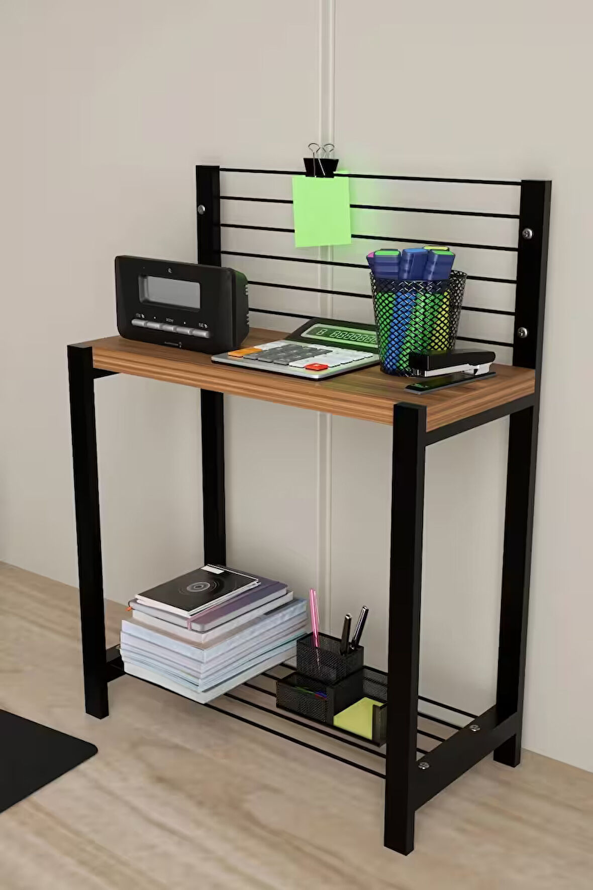  Metal Masaüstü Düzenleyici Raflı, Dayanıklı Metal ve Ahşap Tasarım Çok Amaçlı Masaüstü Organizer Raf