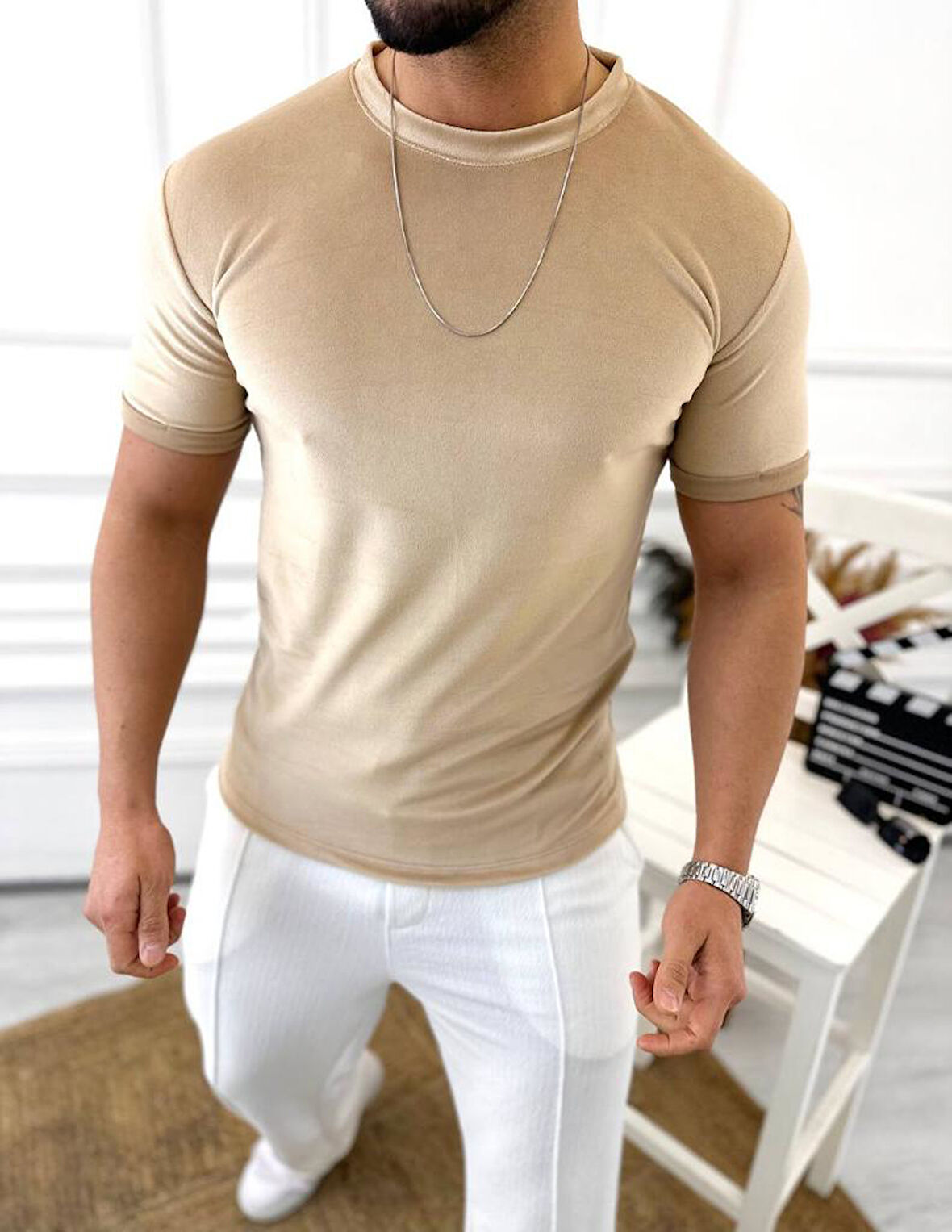  T-shirt Slim Fit Tişört Dar Kesim Kadife Tişört