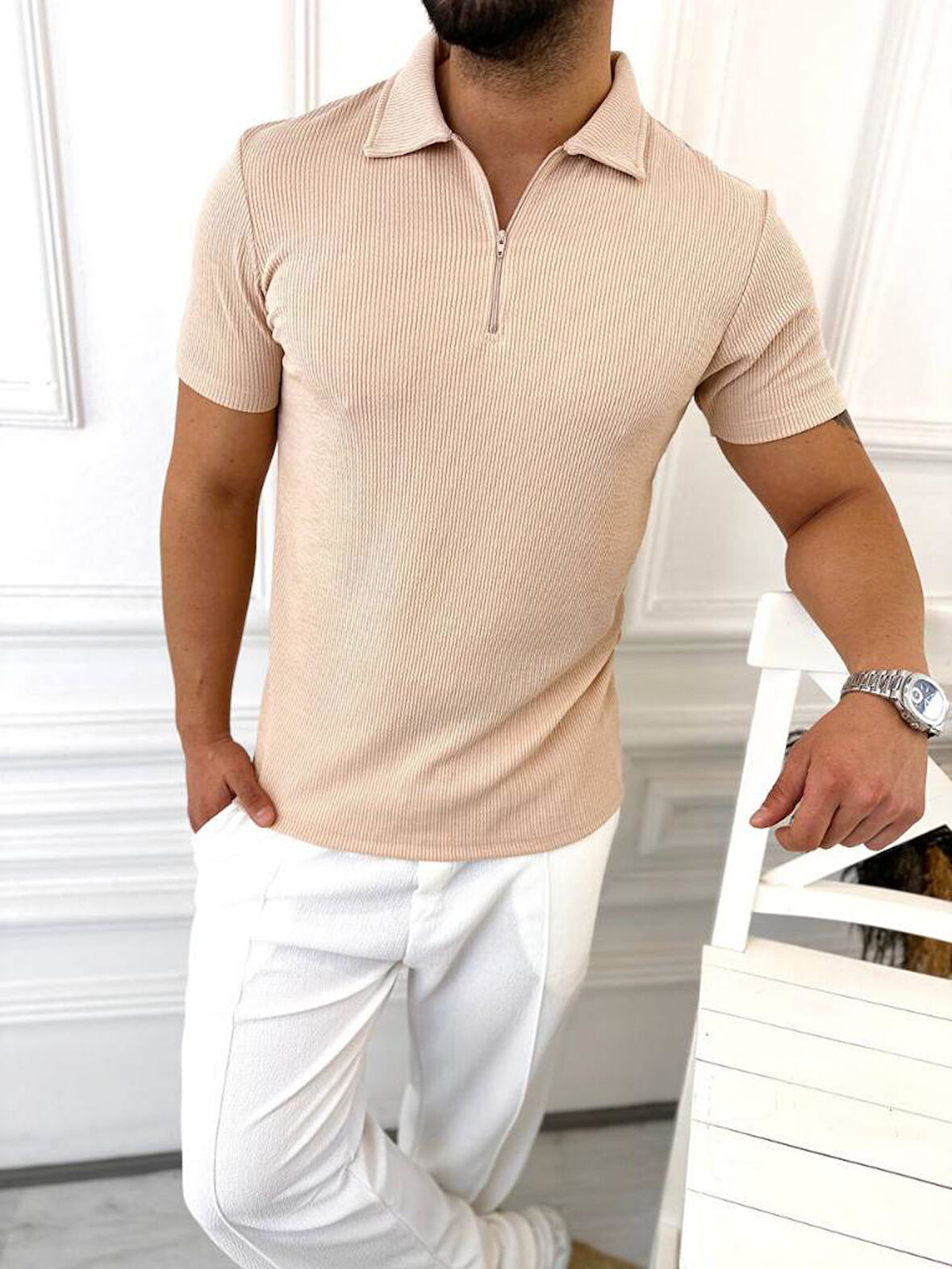 Tişört Nefes Alabilen Terletmez Yumuşak Dokulu T-Shirt Polo Yaka Fermuarlı Likralı Tshirt