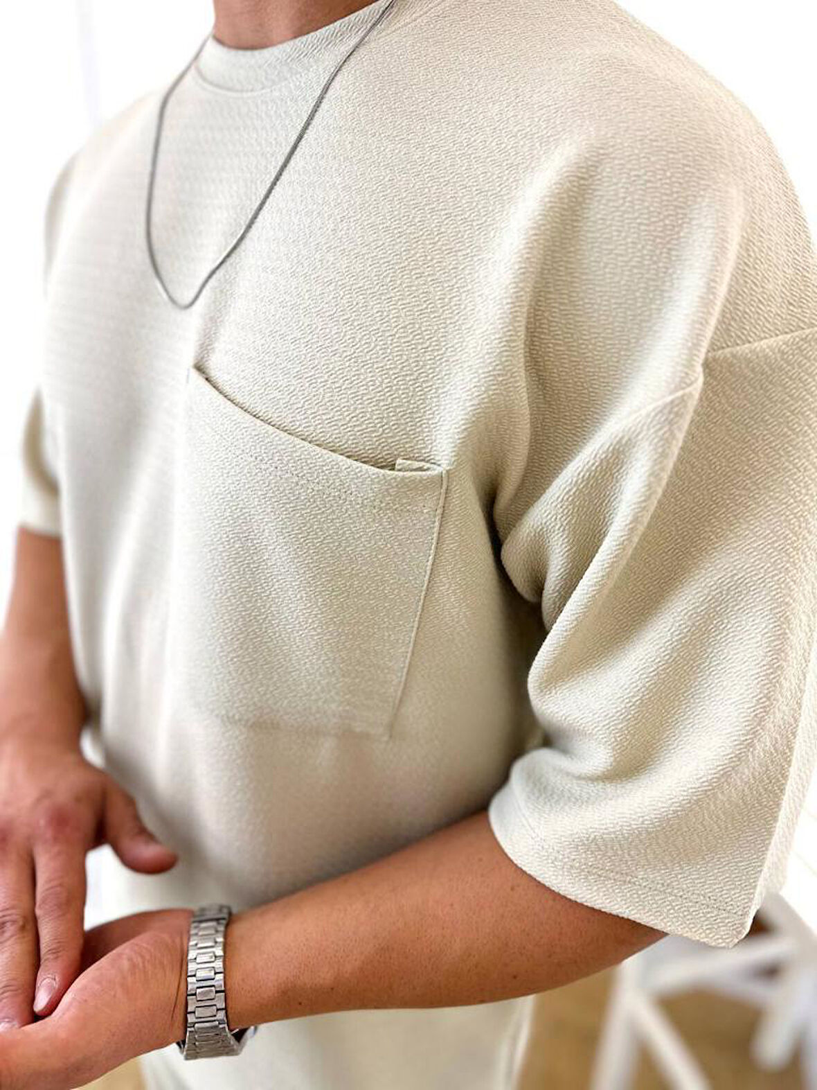 Tişört Terletmez Pamuklu Yumuşak Dokulu Oversize Tshirt Cepli Rahat Kesim Salaş Tişört