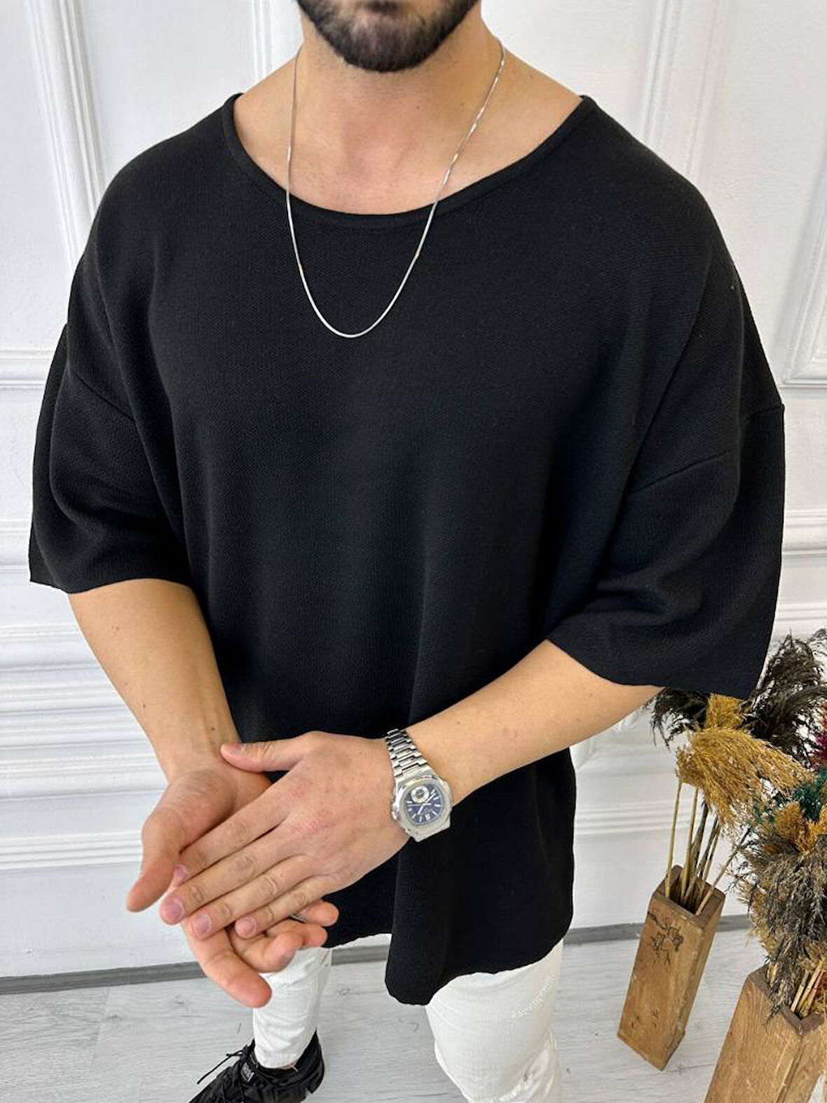 Tişört Örme Triko Tişört Nefes Alabilen Terletmez Oversize Bol Kesim Salaş T-Shirt