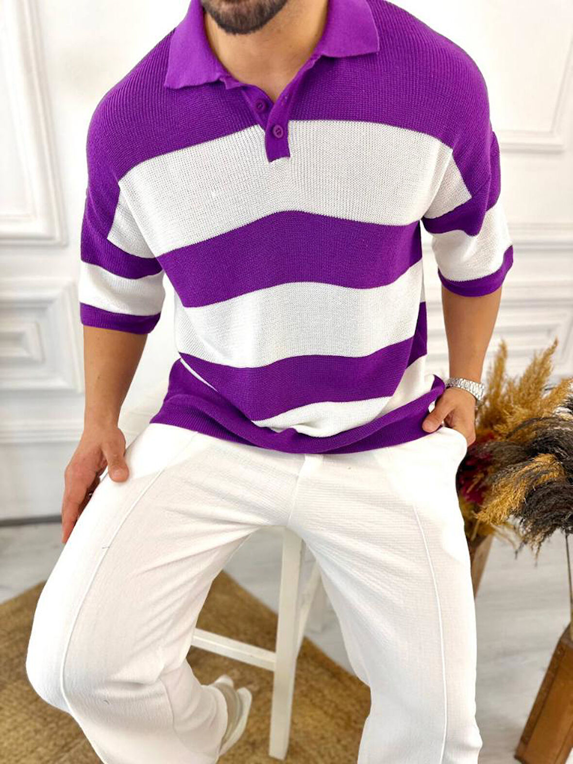 Tişört Örme Triko Tişört Nefes Alabilen Terletmez Oversize Tshirt Polo Yaka Salaş T-Shirt