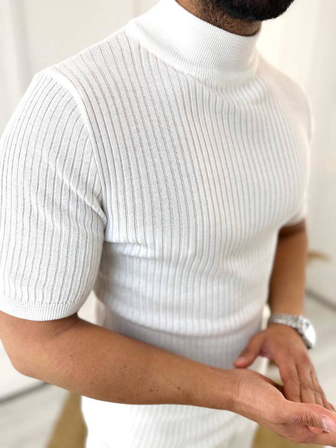 Tişört Yarım Boğazlı Tişört Nefes Alabilen Terletmez Pamuklu Tshirt Slim Fit T-Shirt