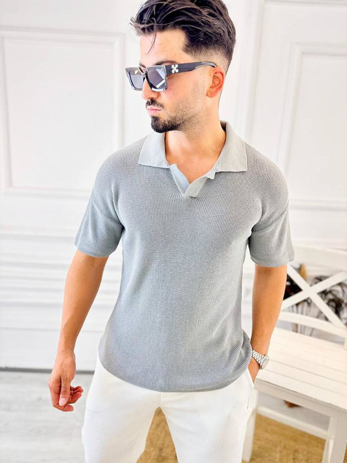 Tişört Terletmez Pamuklu T-Shirt Yumuşak Dokulu Oversize Tshirt Polo Yaka Rahat Kesim Triko Tişört