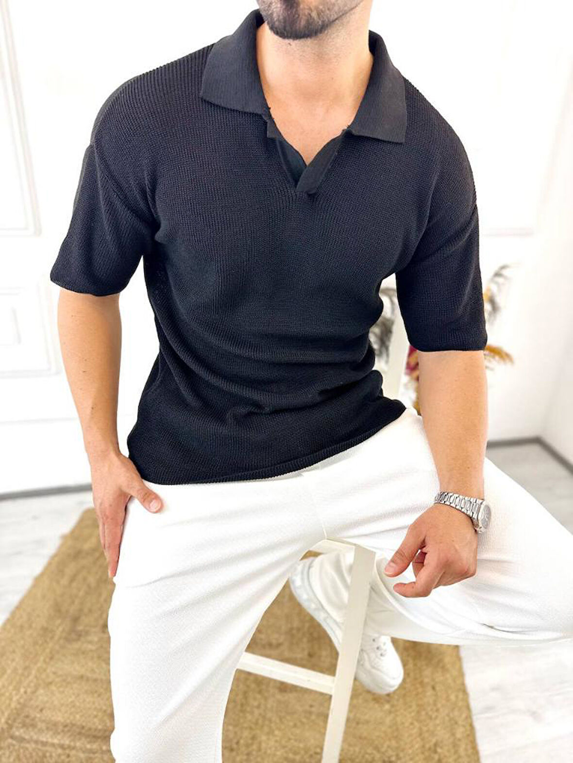 Tişört Terletmez Pamuklu T-Shirt Yumuşak Dokulu Oversize Tshirt Polo Yaka Rahat Kesim Triko Tişört