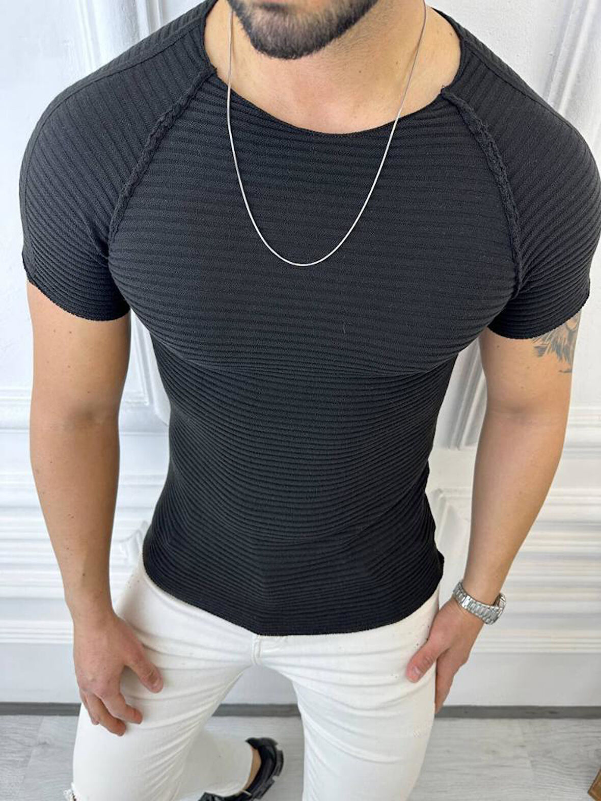 Tişört Örme Triko Tişört Nefes Alabilen Terletmez Slim Fit Dar Kesim T-Shirt