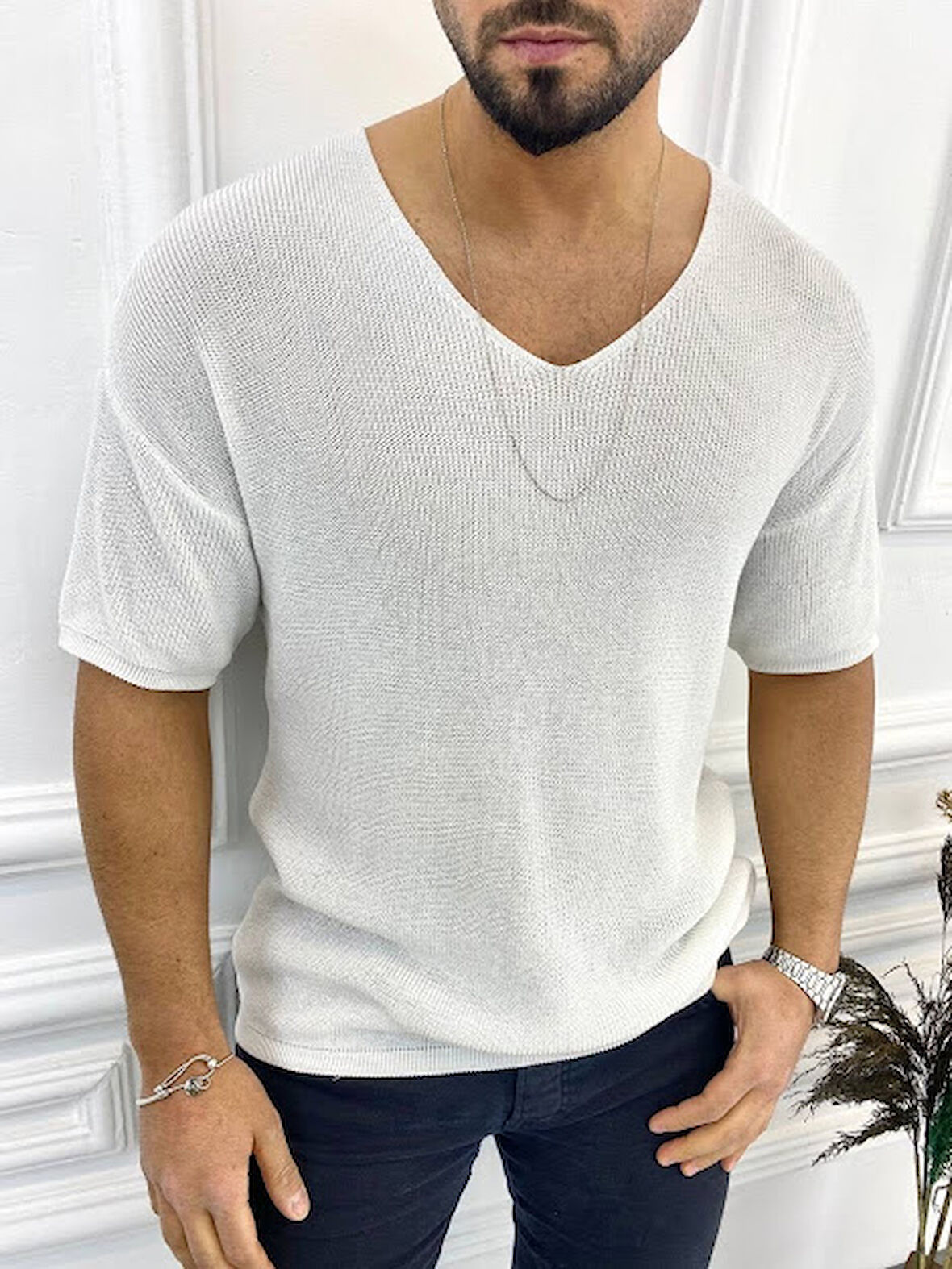 Tişört Örme Triko Tişört Nefes Alabilen Terletmez Oversize Bol Kesim Salaş T-Shirt