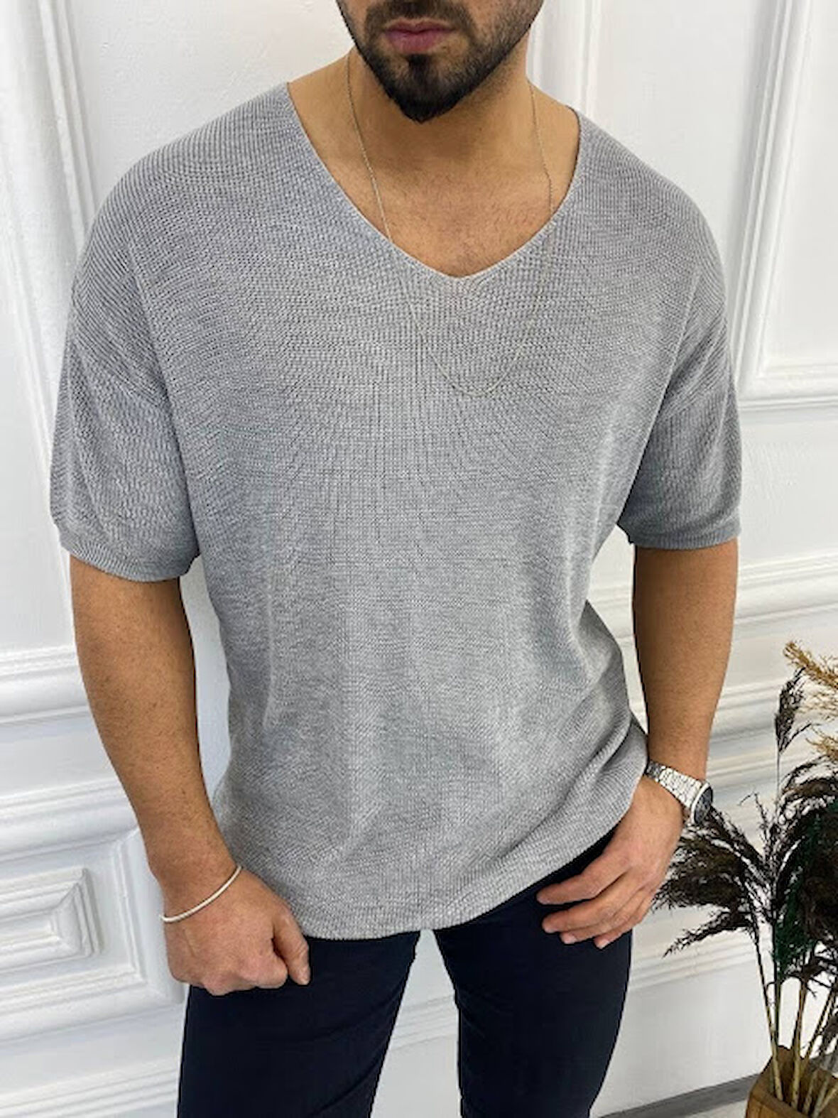 Tişört Örme Triko Tişört Nefes Alabilen Terletmez Oversize Bol Kesim Salaş T-Shirt