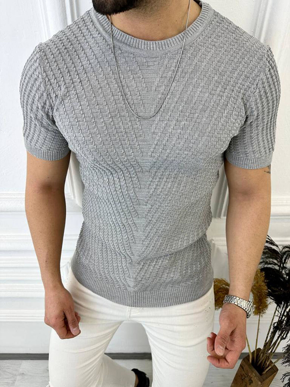 Tişört Örme Triko Tişört Nefes Alabilen Terletmez Slim Fit Dar Kesim T-Shirt