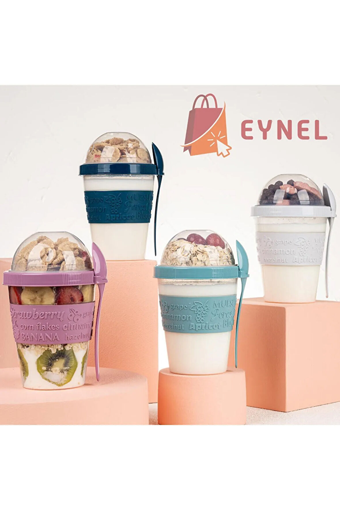 1 Adet Take N Go Kaşıklı Hazneli Meyveli Yoğurt Kabı Piknik Iş Atıştırmalık Müsli Granola Süt Bardak