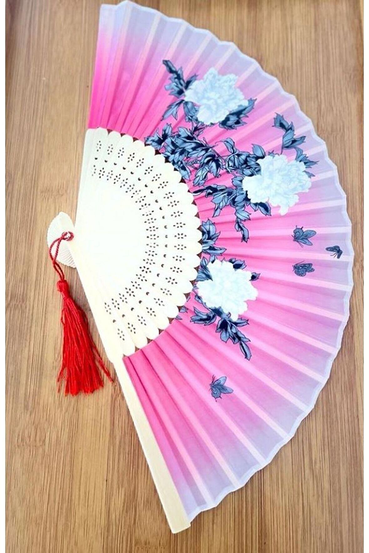 - Yelpaze Kaliteli Hediyelik Pembe Vintage Çiçek Desenli Hediyelik Yelpaze