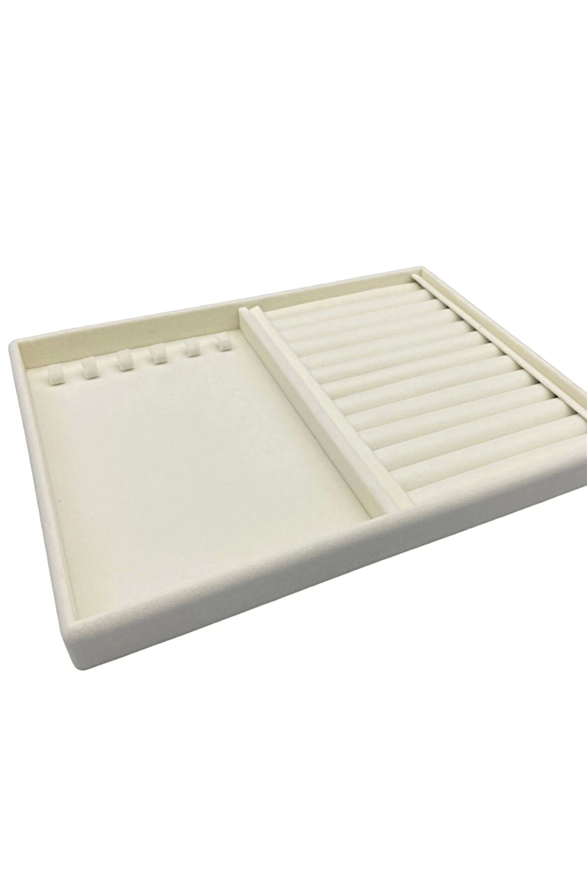 Yerli Üretim Venedik Model Süet Kumaş Krem 34/24 cm Tırnaklı-Sosisli Takı Çekmece Içi Standı
