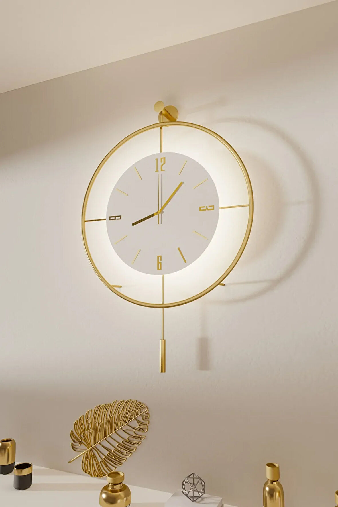 (BÜYÜK BOY) T Kristal- (QUARTZ MEKANİZMALI)-(abs Nano Göbek )-pilli Led - Metal Duvar Saati