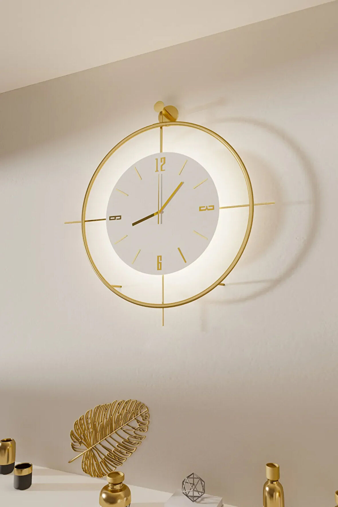 Simirna - gold - Abs nano Kristal (60 * 80 Cm) Modern Dekoratif Metal Duvar Saati