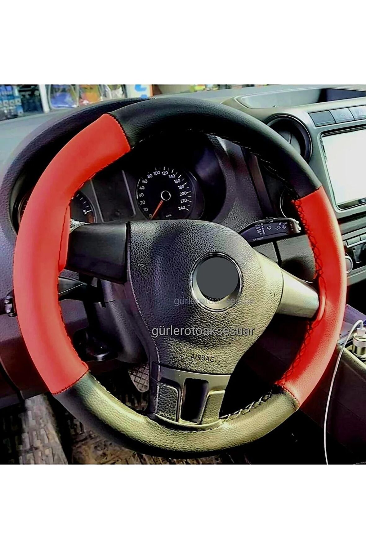 Tofaş Şahin Doğan Slx Uyumlu Iki Renkli Kırmızı Siyah Deri Direksiyon Kılıfı 4.parçalı