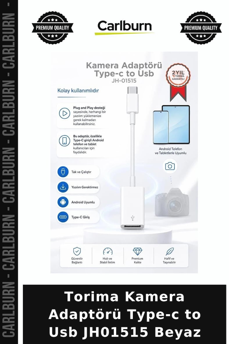 Özel Üretim Torima Kamera Adaptörü Type-c to Usb JH01515 Beyaz Mobil Okul Seyahat