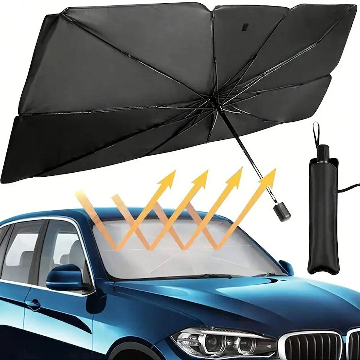 Araba Torpido Güneş Gölge Koruyucu Şemsiye Oto Ön Cam Güneşlik 130X 76 Cm