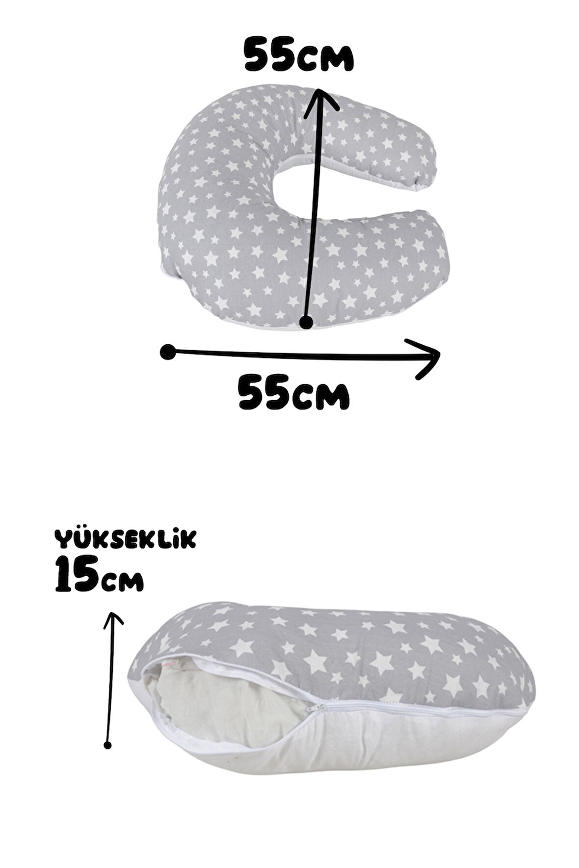 Bebek Emzirme Minderi Yumuşak Gri Emzirme Minderi Yıkanabilir Çift Taraflı Kullanım Anne Bebek Gereç