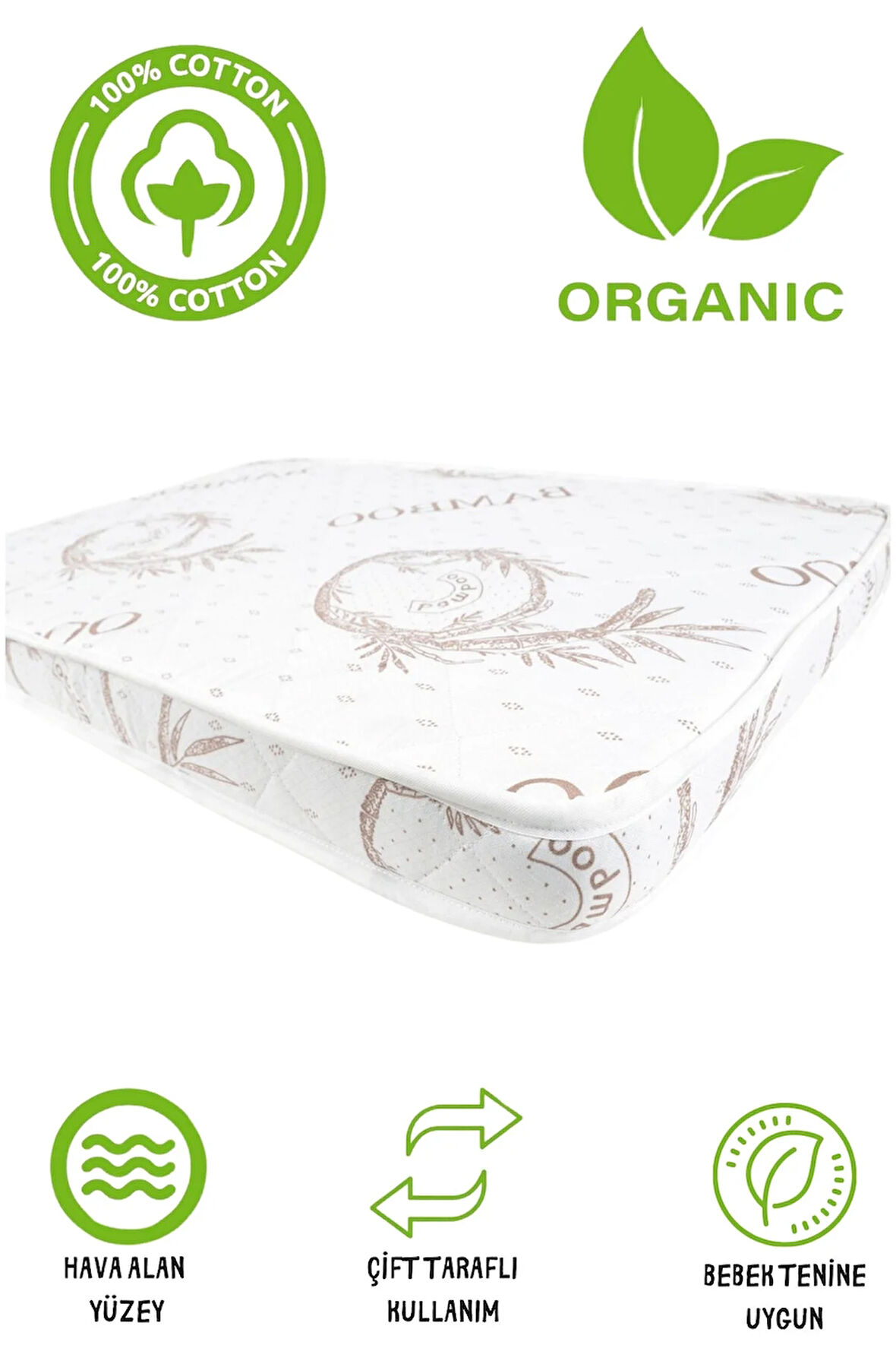 Bebek Park Yatak Anne Yanı Bebek Yatağı Bamboo Premium Ortopedik  Çocuk Yatağı 1 Adet