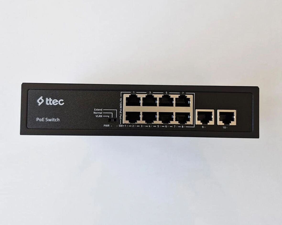 Nif Bilişim Ttec 10120P 8 Port 10/100M PoE 2 Port 10/100 Uplink Tak Çalıştır 120W PoE Switch