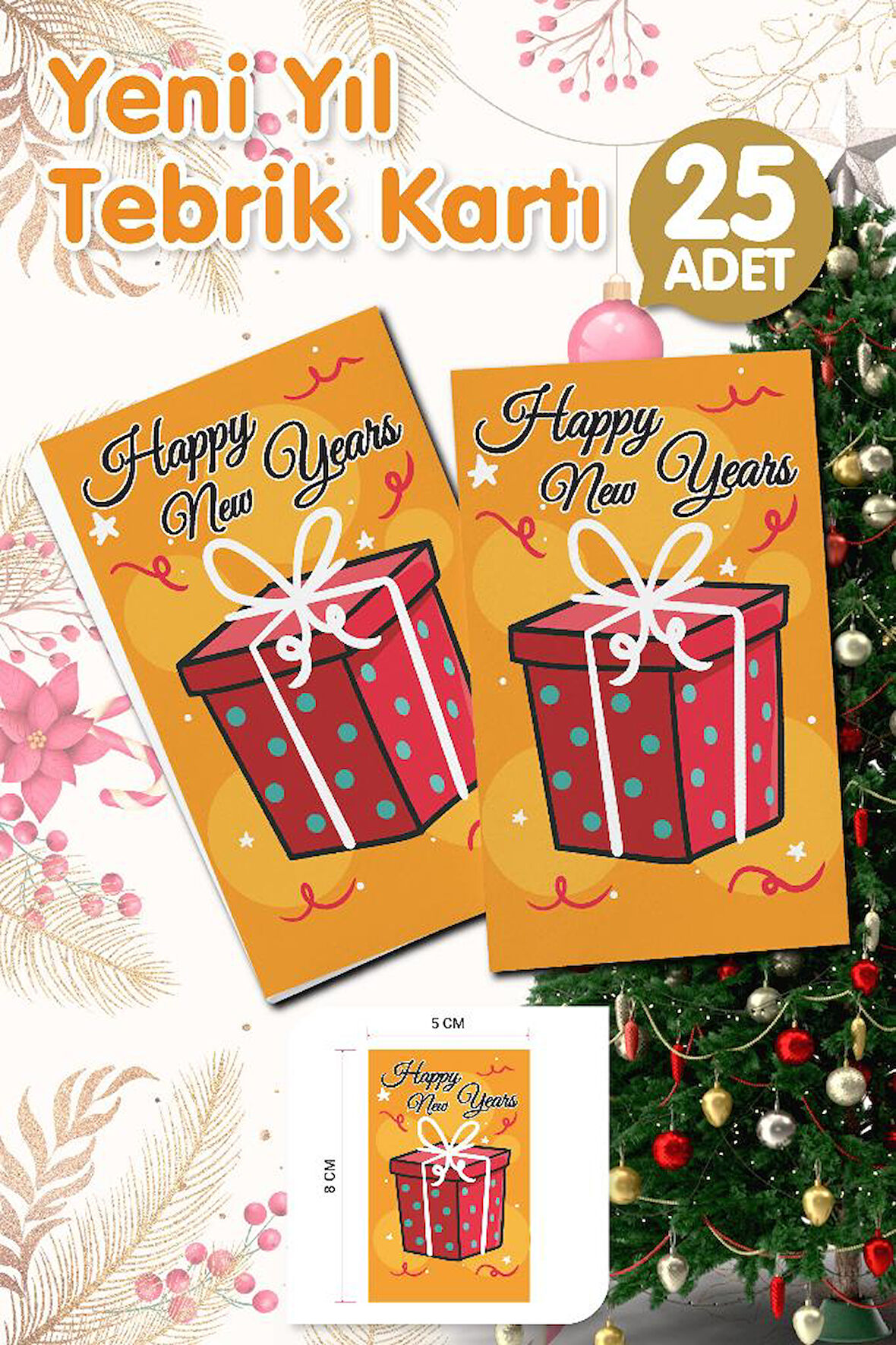 Yılbaşı Hediye Kartı - Yeni Yıl Tebrik Kartı - Yeni Yıl Kartpostal  Happy New Year Not Kartı 25 Adet-T1003