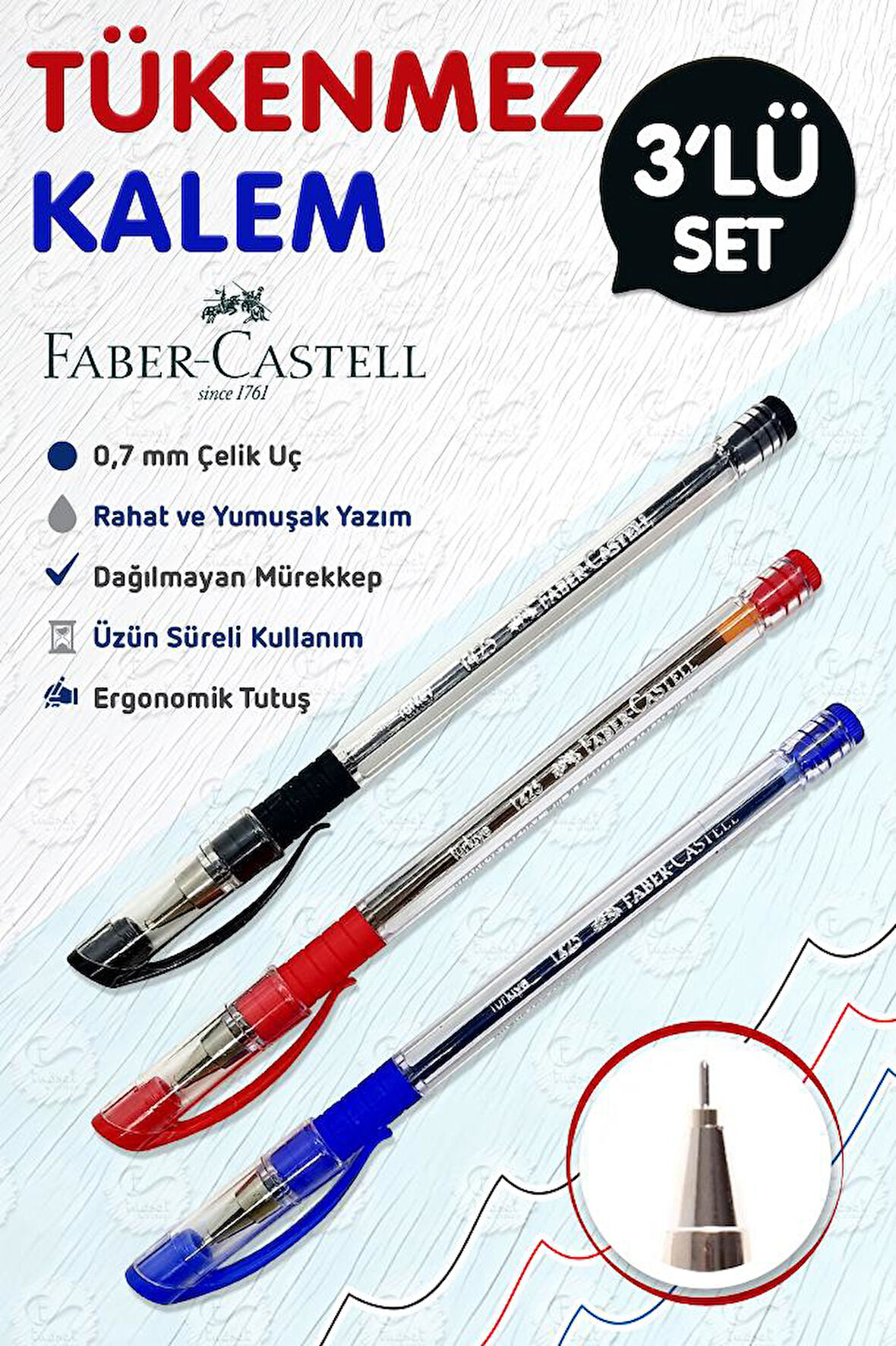 Faber 1425 İnce  Iğne Uçlu Tükenmez Kalem 0,7mm 3 Farklı Renk -T1030