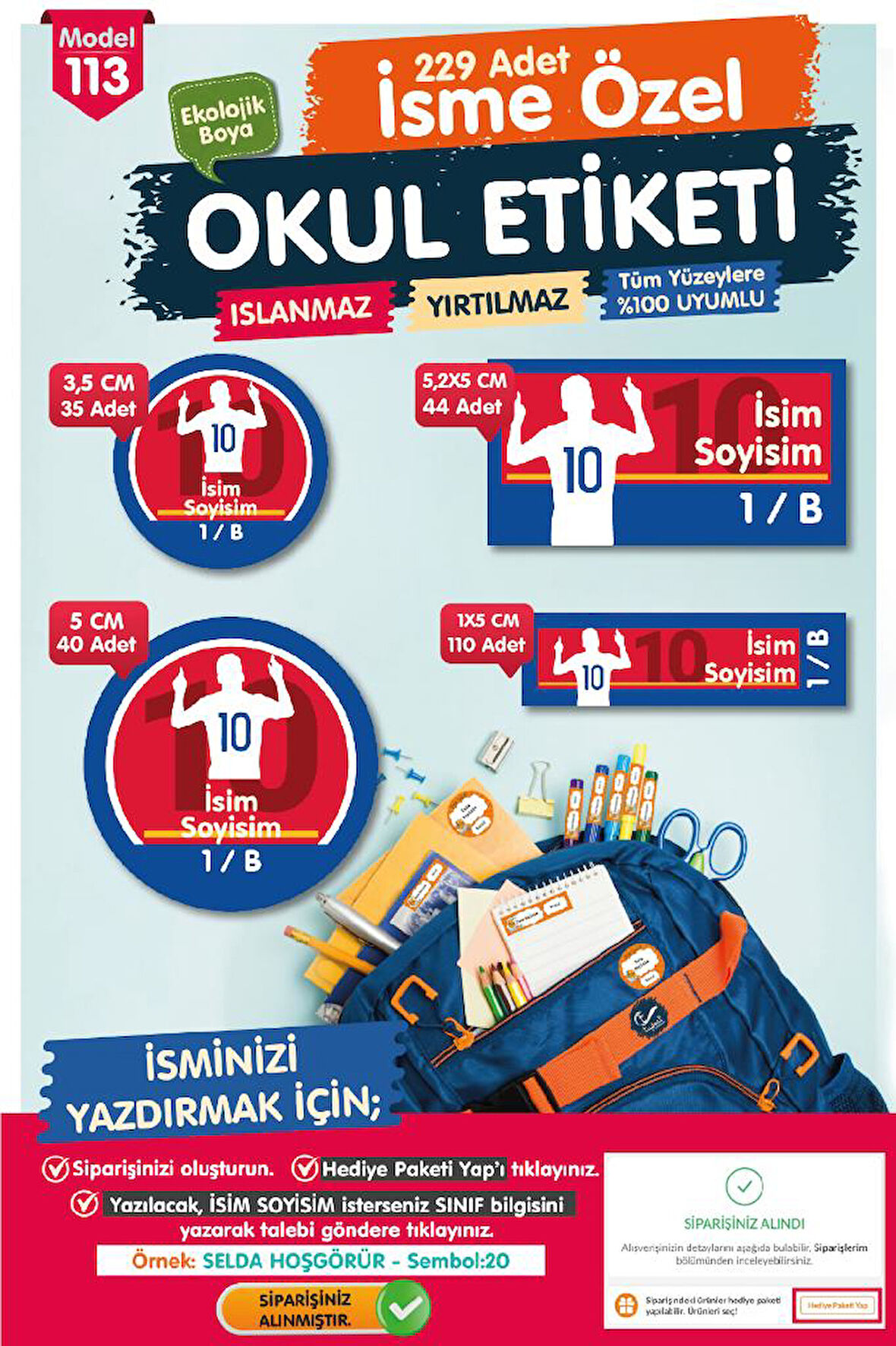 Okul Etiketi Messi  Temalı Kalem Defter Etiketi Özel İsim Yazılabilen Etiket Seti - İsim Etiketi-T1031-OE113