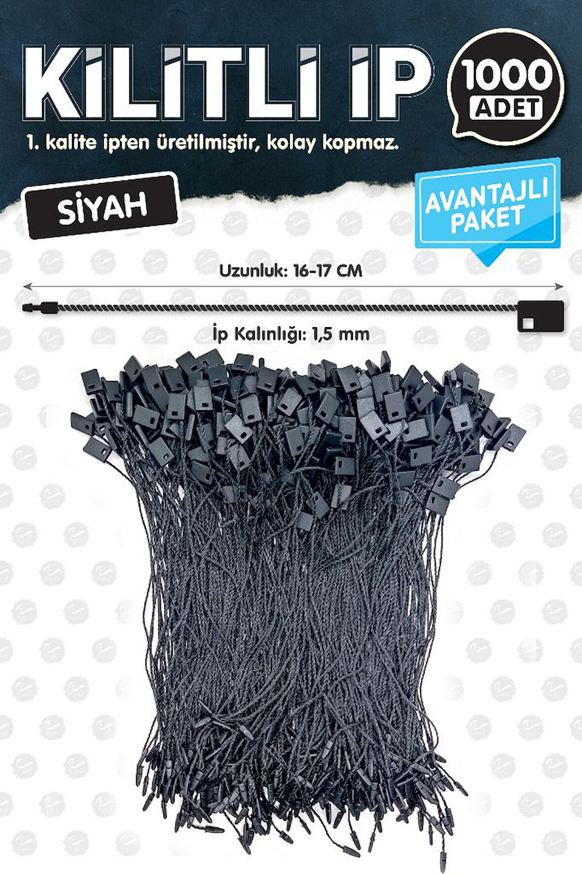 Kilitli İp Renkli Asmalı Etiket Bağlama İpi Lock String Tag Rope 1000 Adet Siyah-T1078