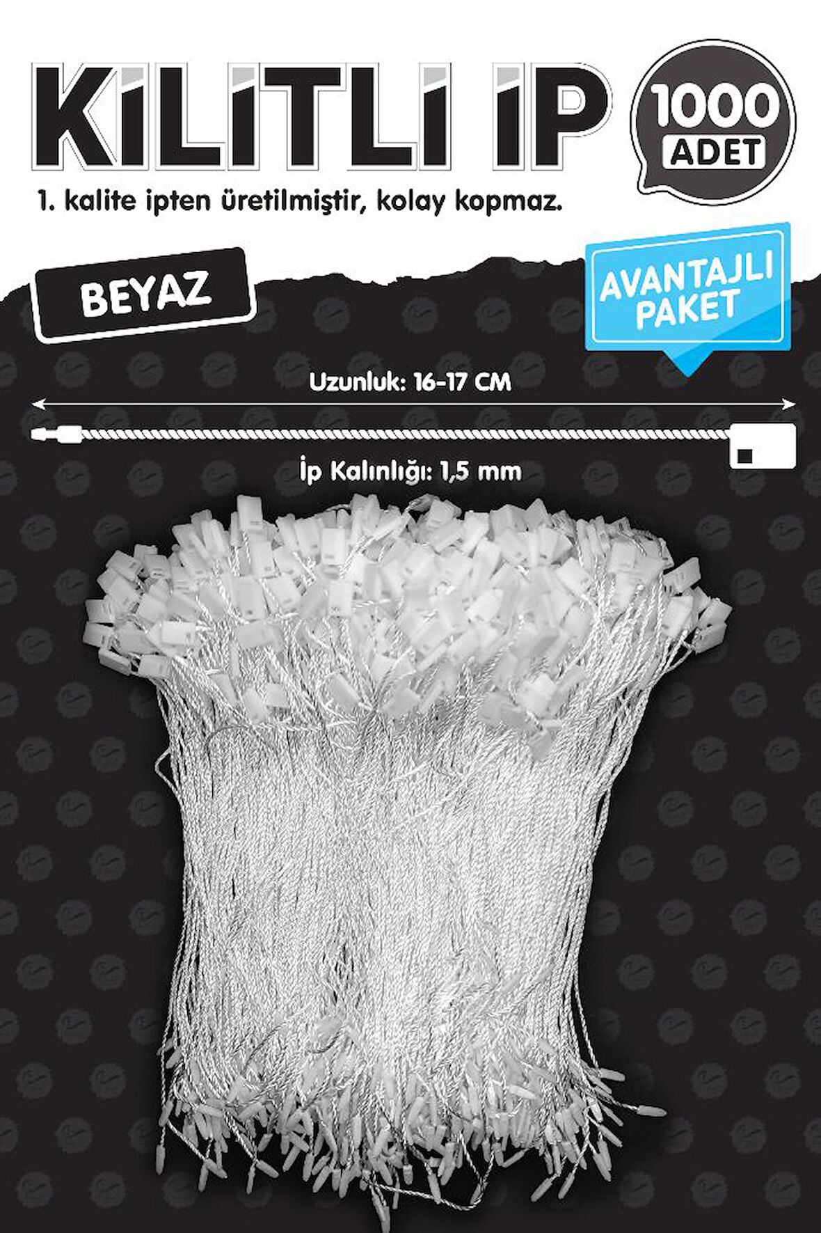Kilitli İp Renkli Asmalı Etiket Bağlama İpi Lock String Tag Rope 1000 Adet Beyaz-T1079