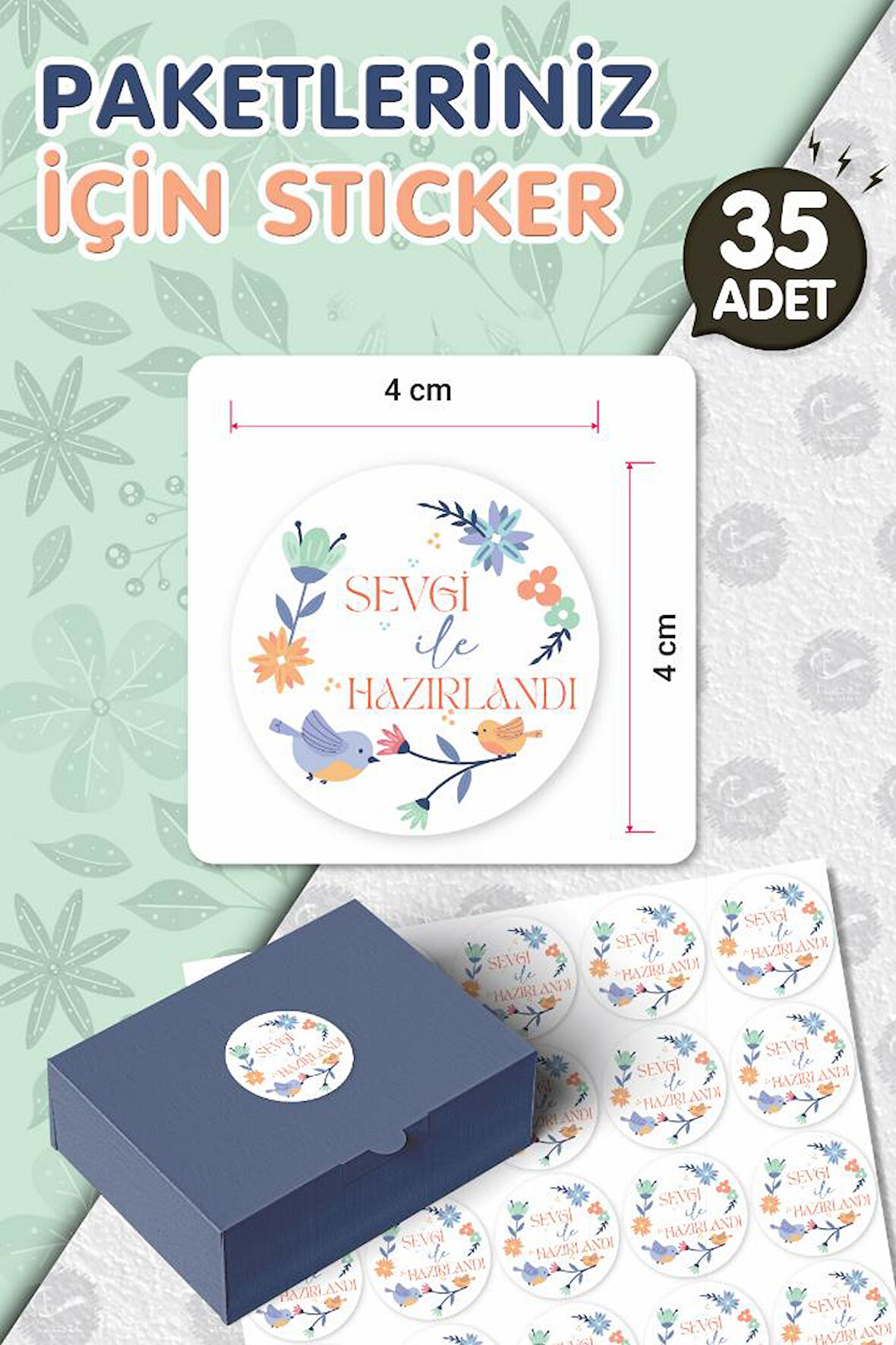 Sevgi İle Hazırlandı Sticker Etiket 4 CM 35 Adet -T1130